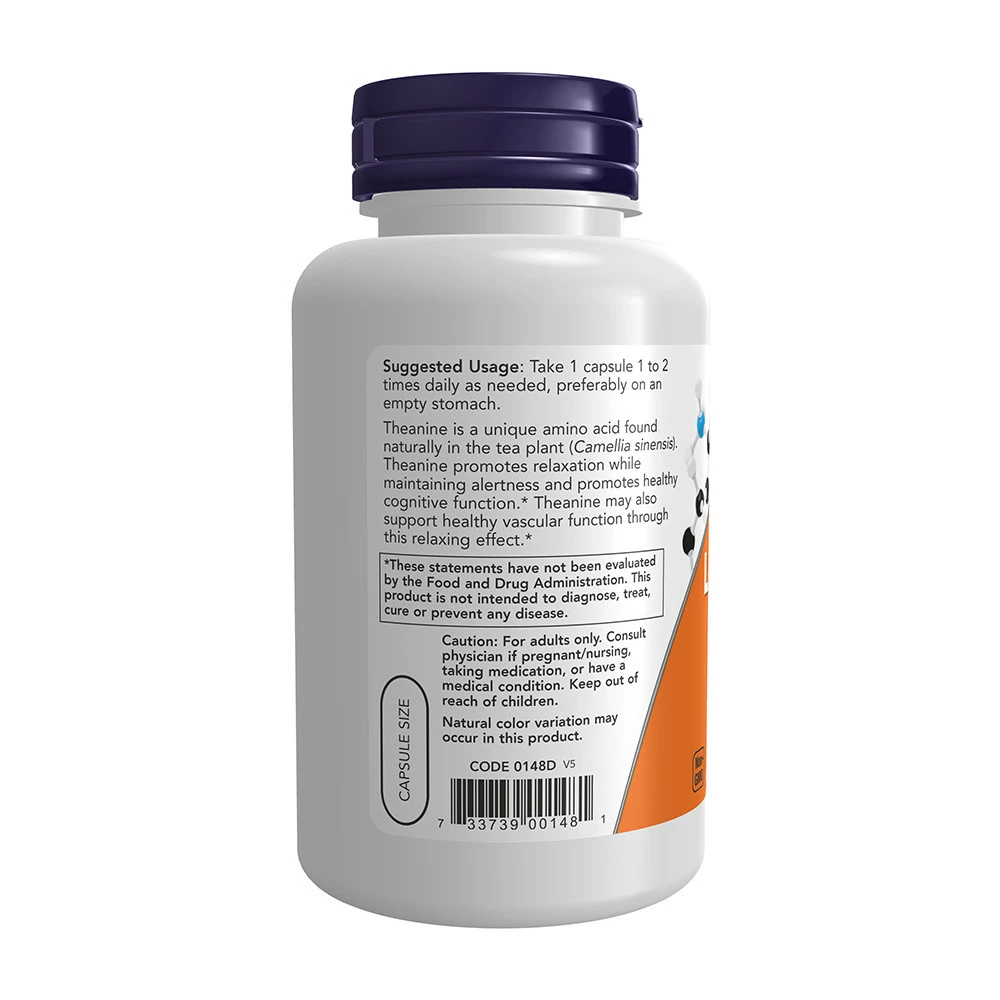 NOW Foods - L-Theanin doppelter Stärke, 200 mg - 120 Kapseln – Bild 6