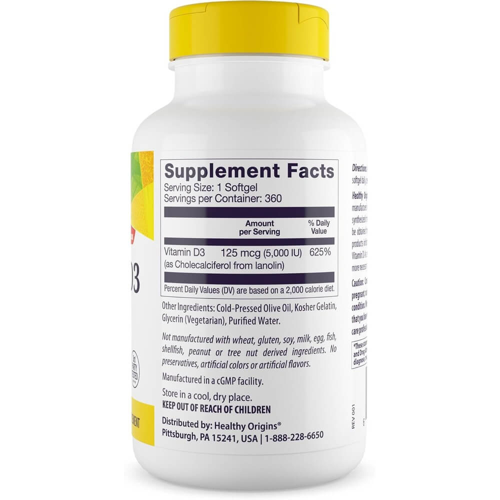 Healthy Origins Vitamin D3 5000 IE, 360 Weichkapseln – Bild 4