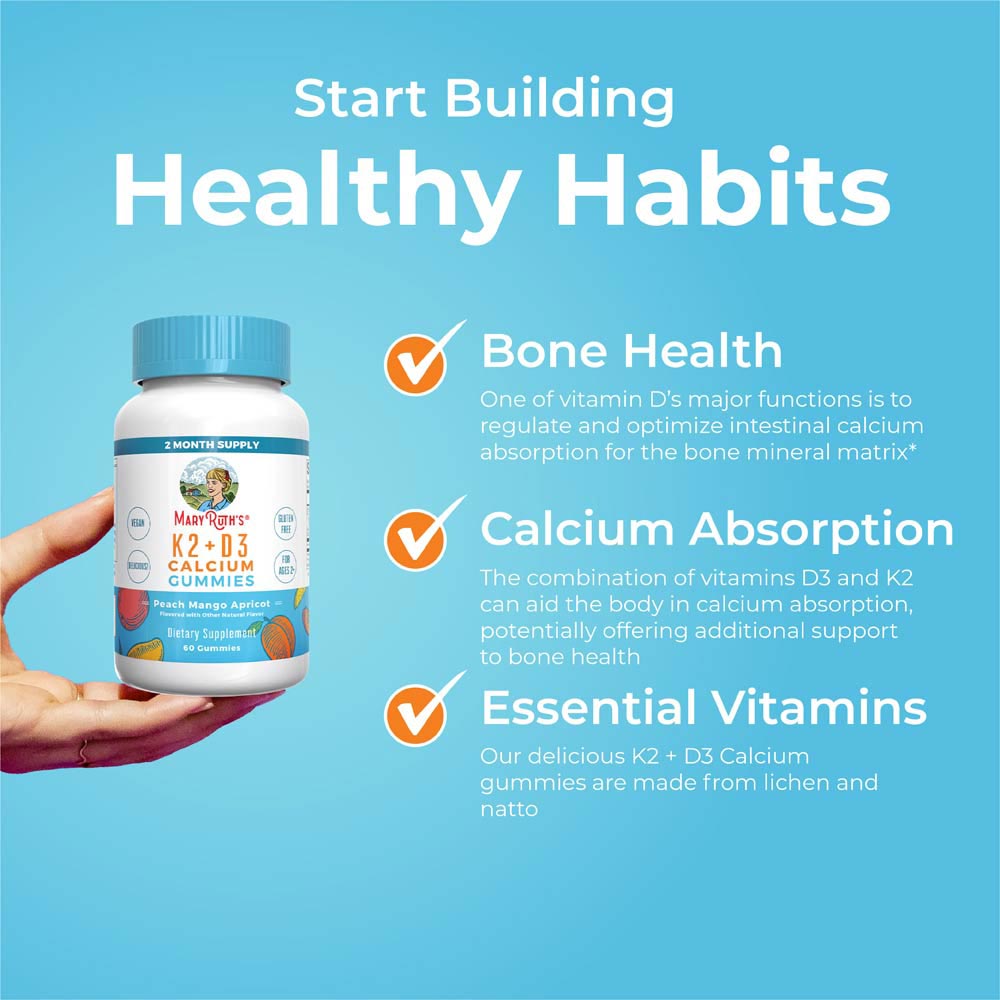 MaryRuth Organics - K2 + D3 Kalzium Gummibärchen, Pfirsich, Mango & Aprikose - 60 Stück – Bild 5