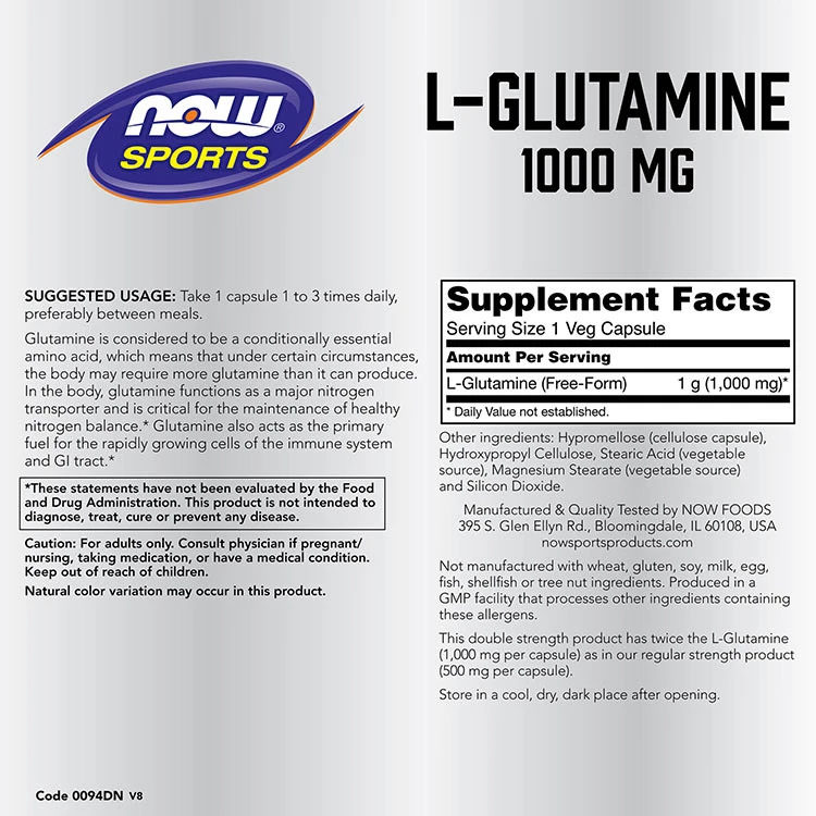 NOW Foods - L-Glutamin, 1000 mg, 120 Kapseln - SEO-optimiert – Bild 3