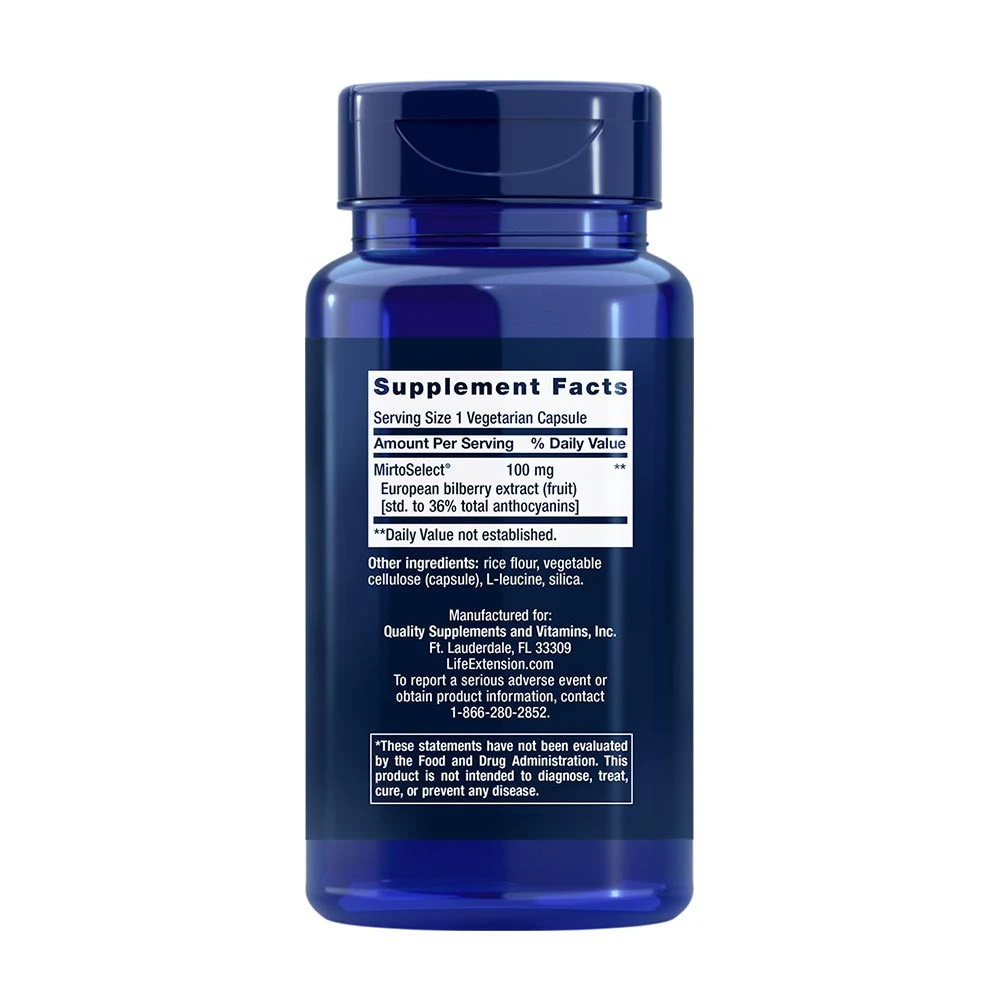 Life Extension - Standardisierter europäischer Blaubeerextrakt, 100mg - 90 Kapseln – Bild 2