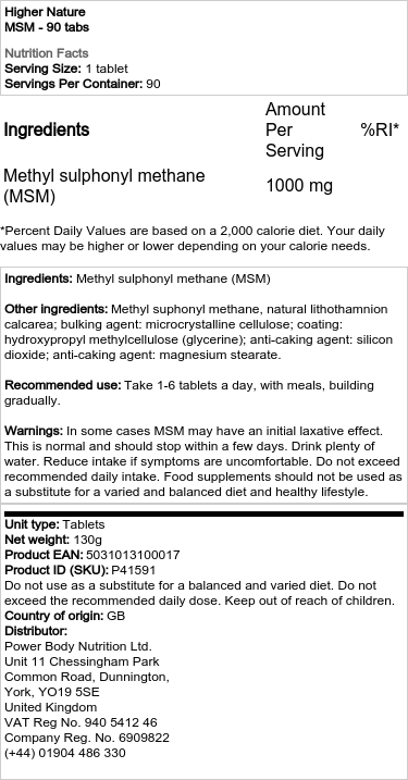 Higher Nature - MSM - 90 Tabletten – Bild 2