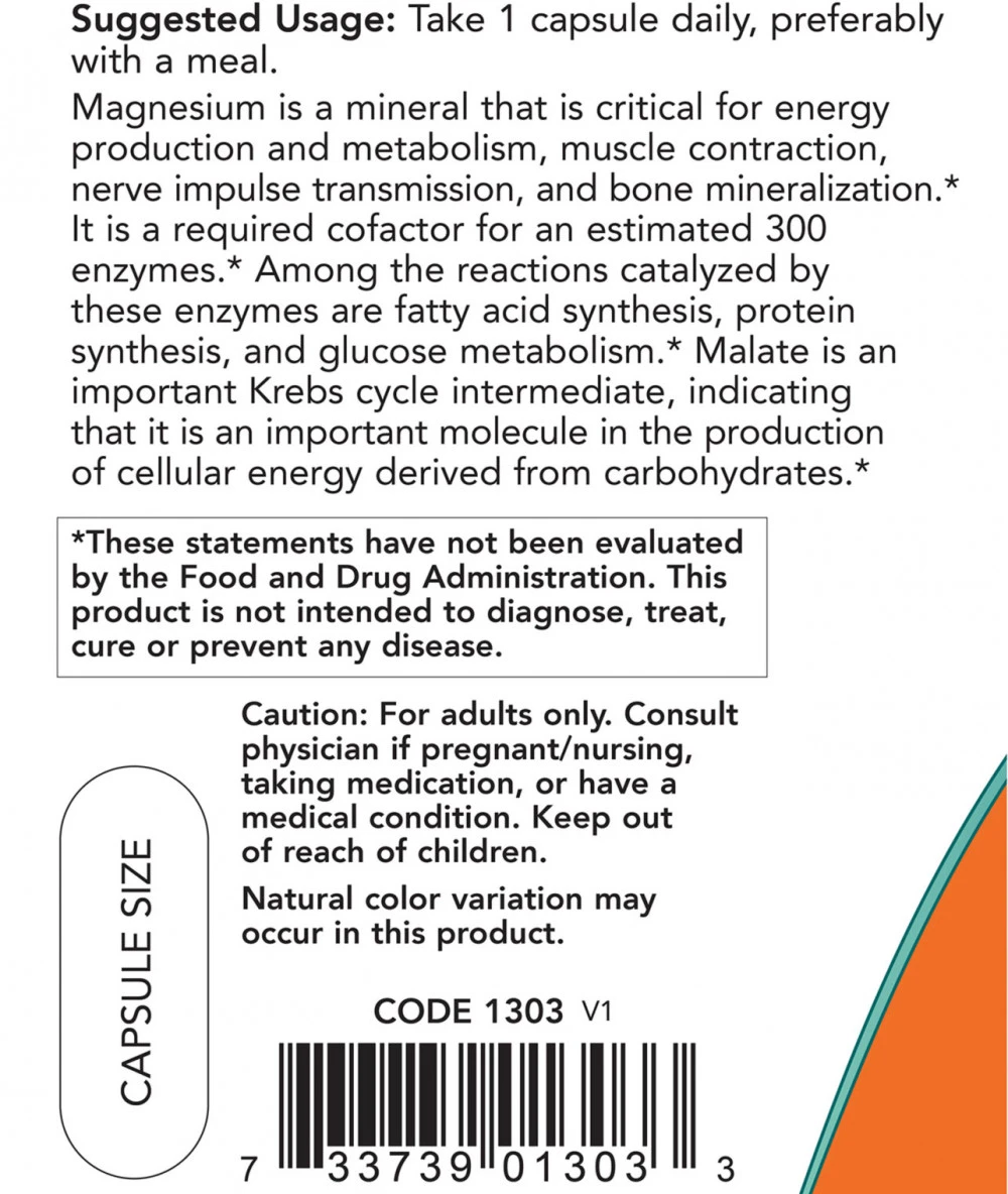 NOW Foods - Magnesiummalat-Kapseln, 180 Stück – Bild 5