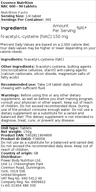 Essence Nutrition - NAC 600 - 90 Tabletten – Bild 2
