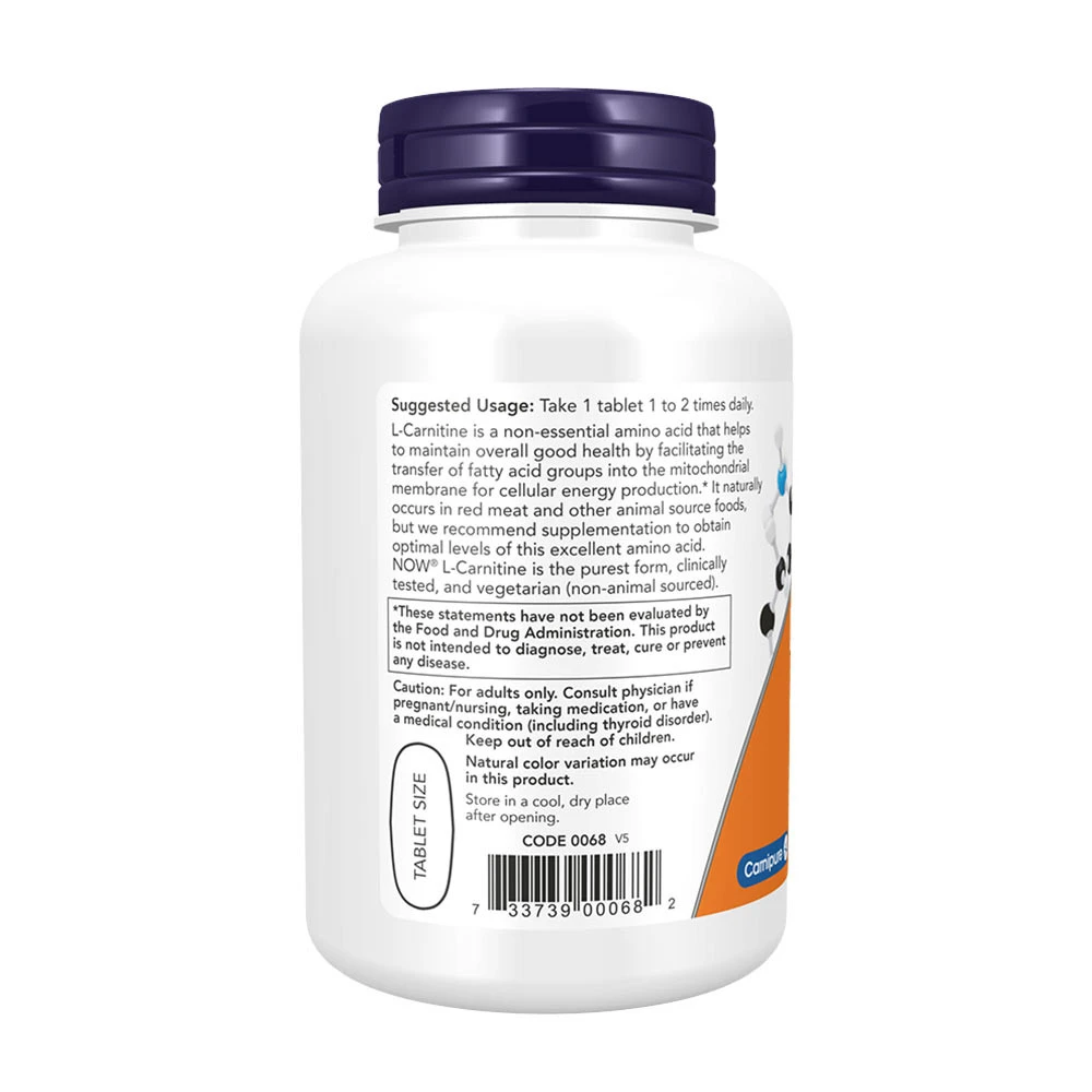 NOW Foods - L-Carnitin 1000 mg (100 Tabletten) – Bild 3