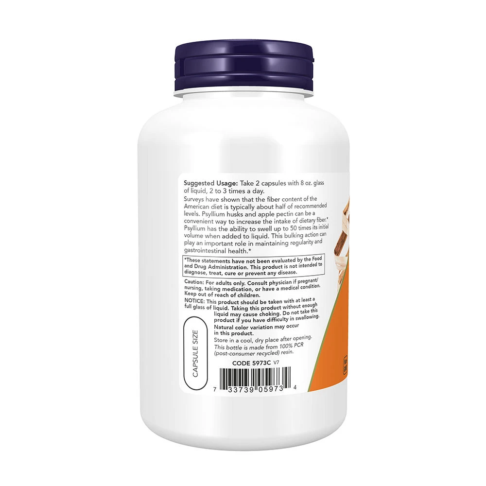 NOW Foods - Psylliumschalen mit Apfelpektin, 700 mg - 180 Kapseln – Bild 3