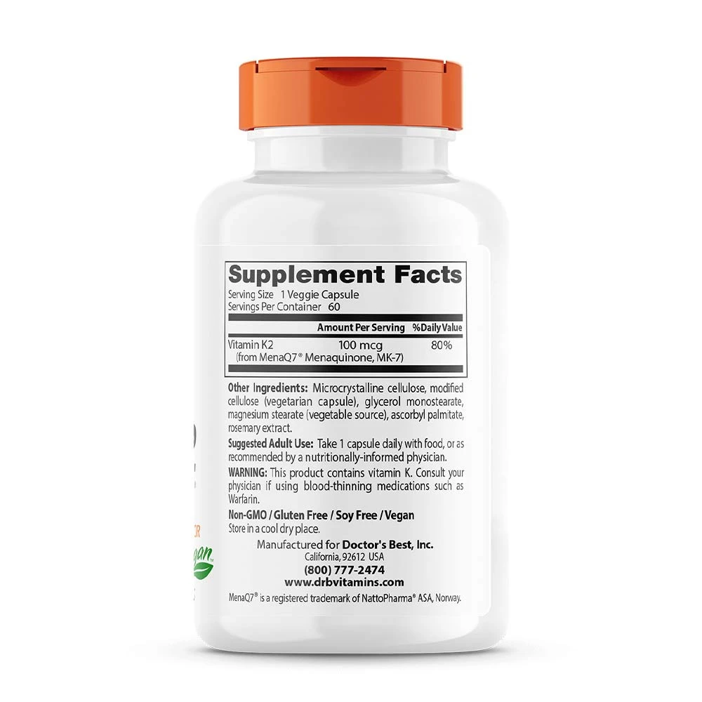 Doctor's Best - Natürliches Vitamin K2 MK7 mit MenaQ7, 100 mcg - 60 Kapseln – Bild 4