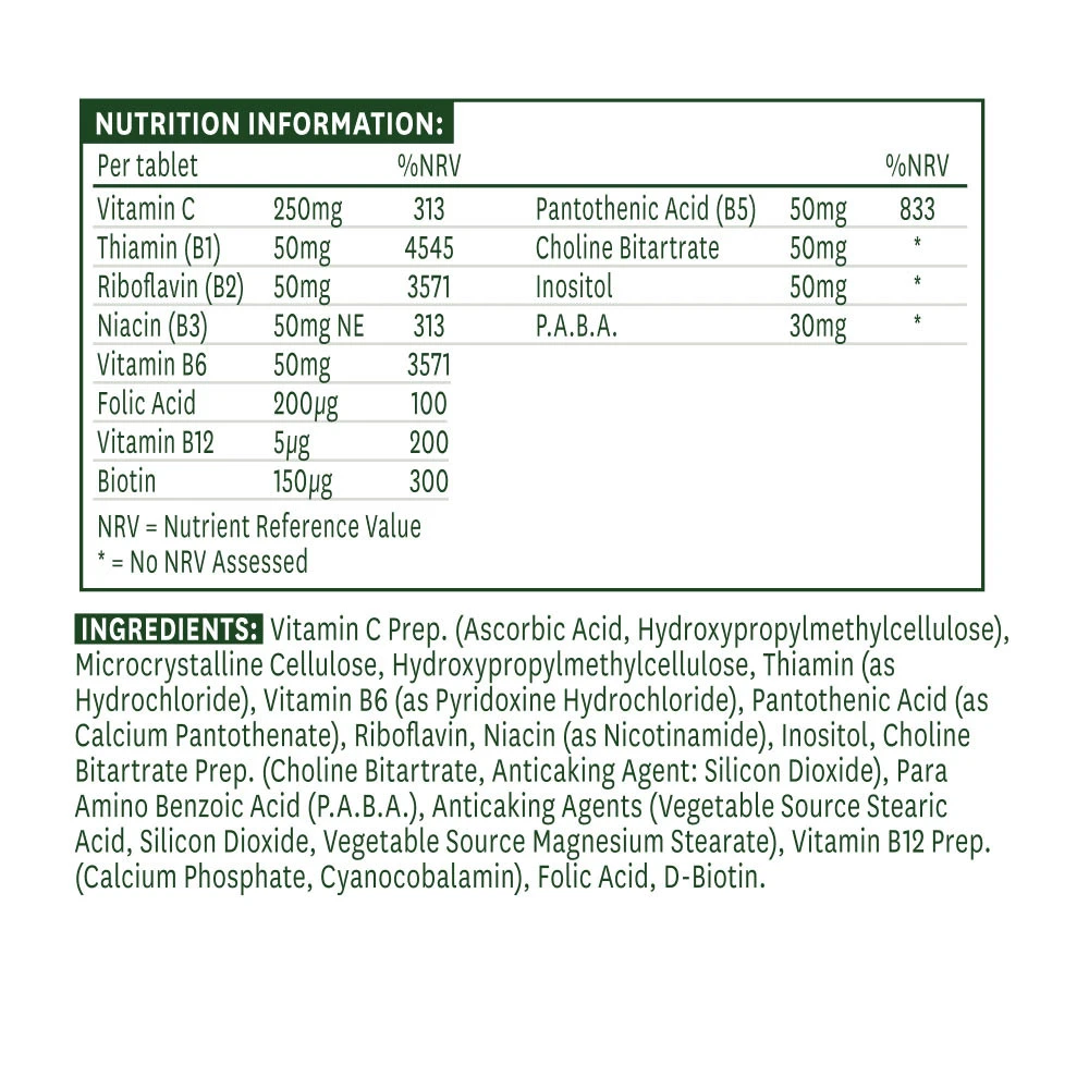 Natures Aid - B-50-Komplex + Vitamin C (30 Tabletten) – Bild 2