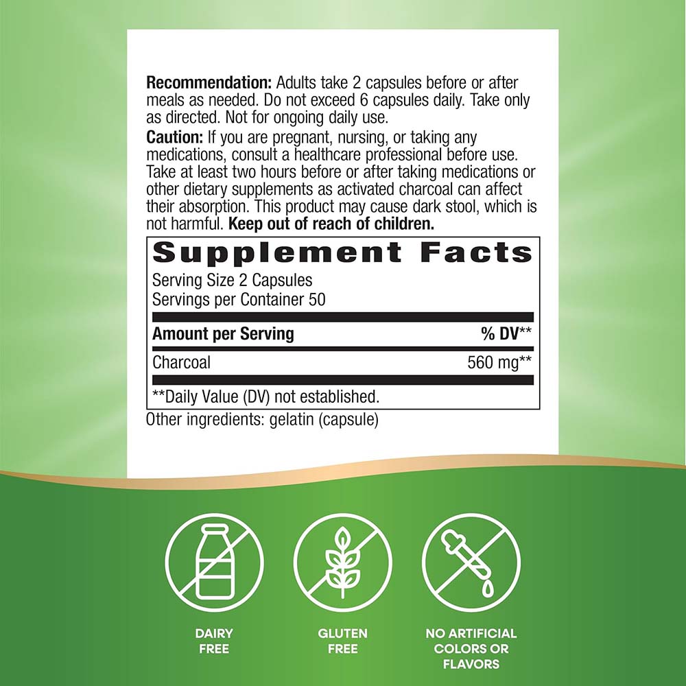 Nature's Way - Aktivkohle (100 Kapseln) – Bild 5