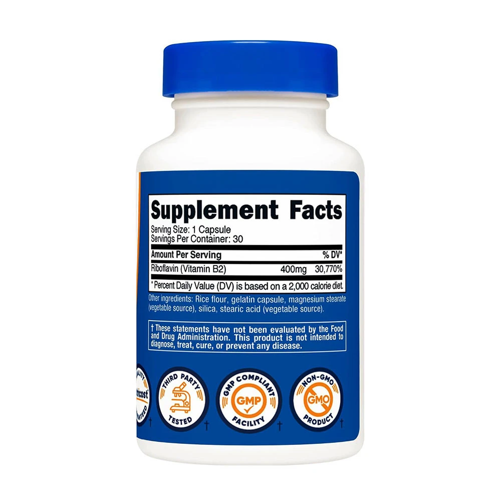 Nutricost Vitamin B2 Riboflavin 400 mg (30 Kapseln) – Bild 2