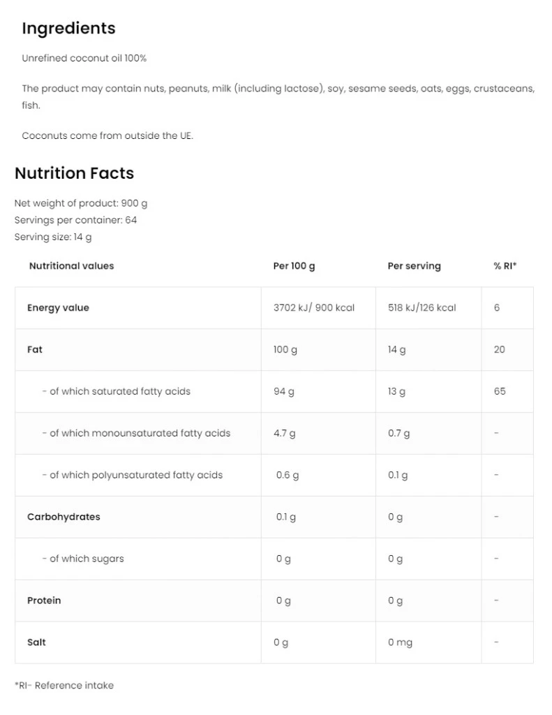 OstroVit - OstroVit Natives Kokosöl (900 g) – Bild 2