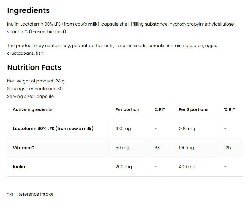 OstroVit Pharma Lactoferrin LFS 90% (60 Kapseln) – Bild 2