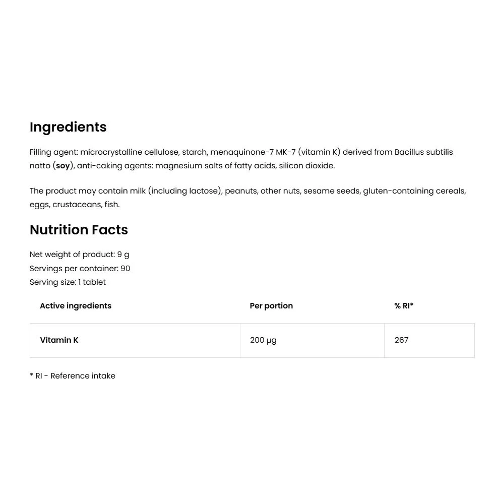 OstroVit - OstroVit Vitamin K2 200 Natto MK-7 (90 Tabletten) – Bild 2