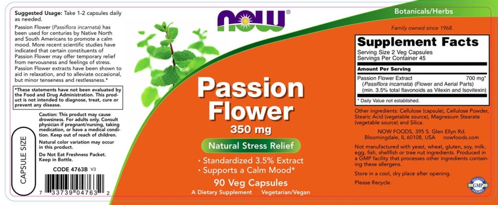 NOW Foods - Passionsblume 350 mg - 90 vegetarische Kapseln – Bild 4