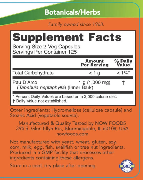 NOW Foods - Pau D'Arco, 500 mg - 250 vegetarische Kapseln – Bild 3