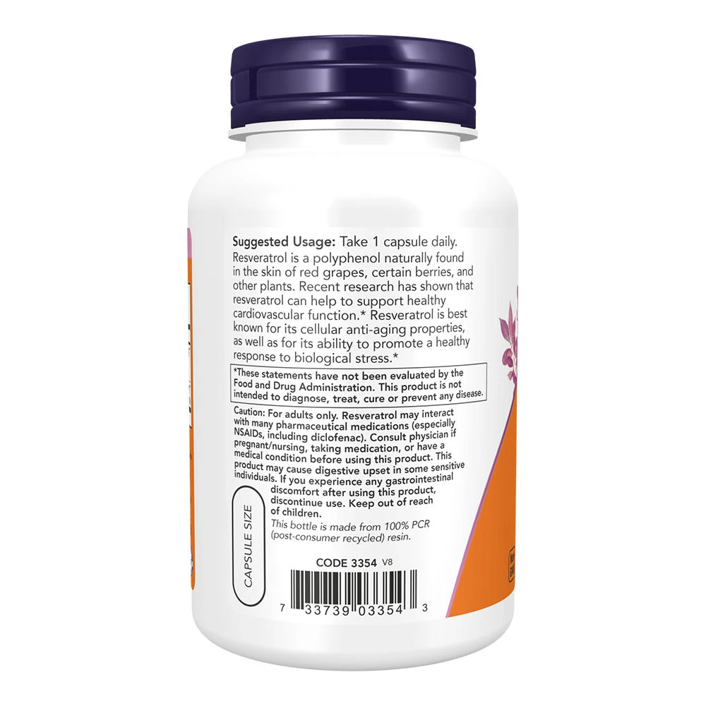 NOW Foods - Natürliches Resveratrol mit Rotweinextrakt, 200 mg - 120 pflanzliche Kapseln – Bild 5