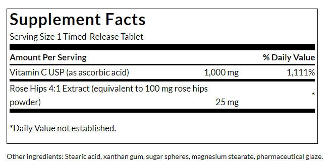 Swanson - Vitamin C mit Hagebuttenextrakt - Zeitverzögerte Freisetzung, 1000 mg - 250 Tabletten – Bild 2