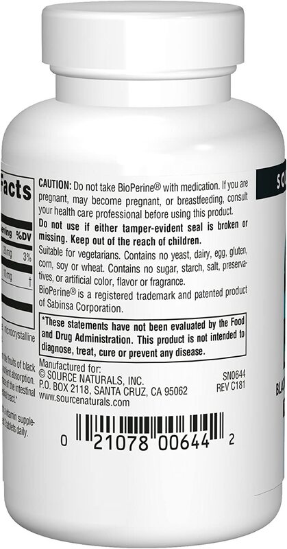 Source Naturals BioPerine 10 mg, 120 vegetarische Tabletten – Bild 4