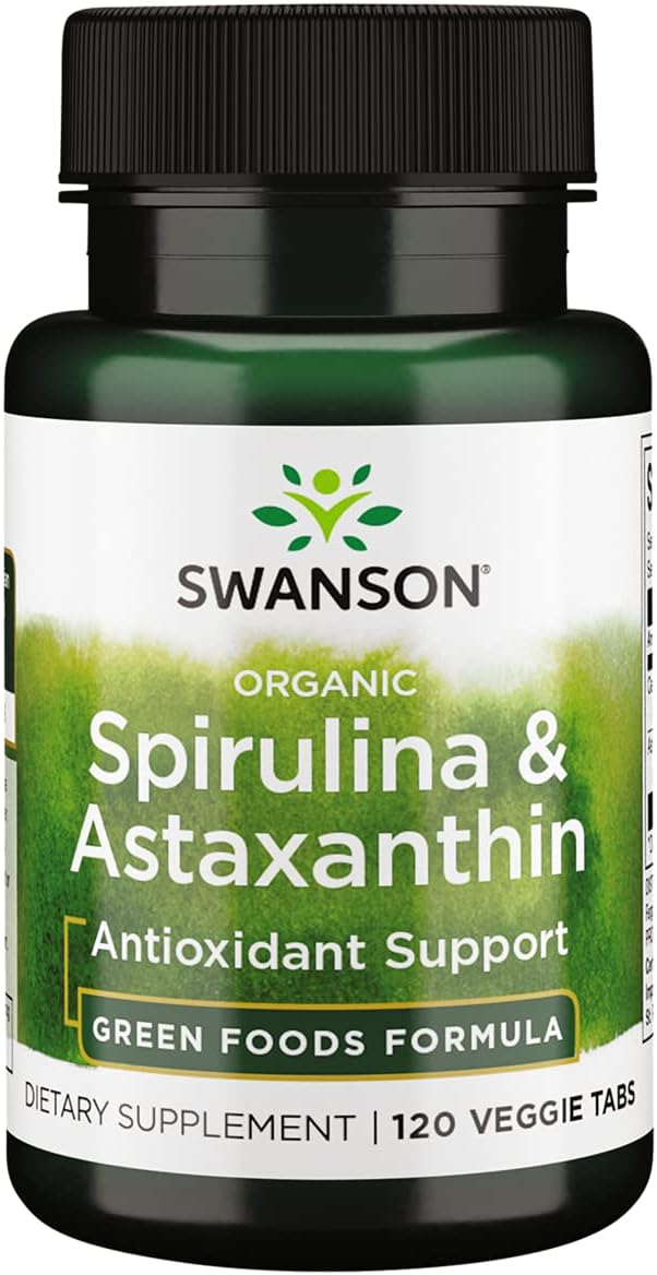 Swanson - Spirulina & Astaxanthin, Bio - 120 vegane Tabletten – Bild 2