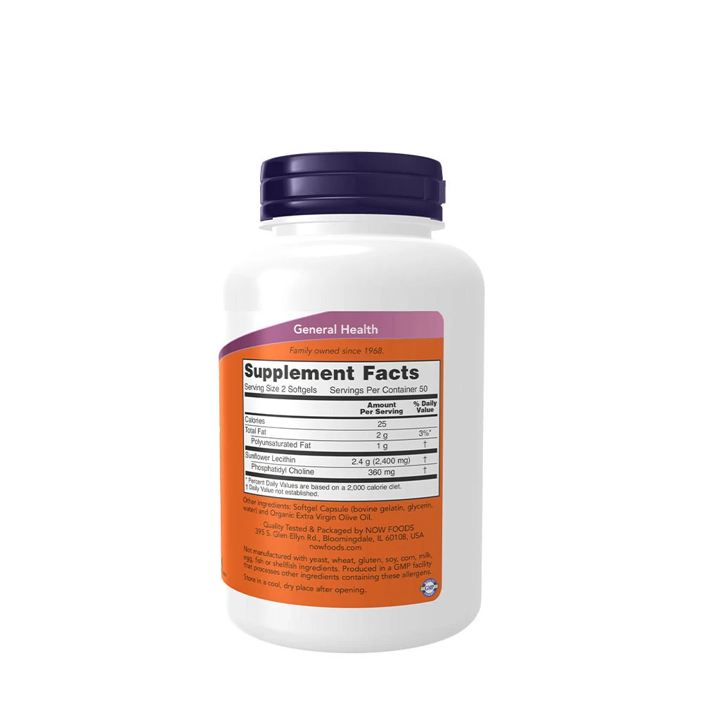 NOW Foods - Sonnenblumenlecithin 1200 mg - 100 Weichkapseln – Bild 4