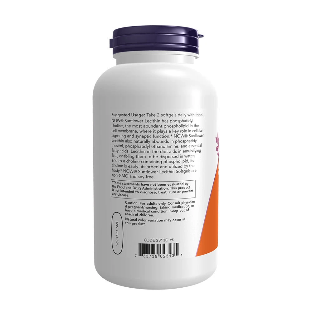 NOW Foods - Sonnenblumenlecithin 1200 mg - 200 Weichkapseln – Bild 5