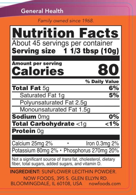 NOW Foods - Reines Sonnenblumenlecithin-Pulver, 454 g – Bild 3