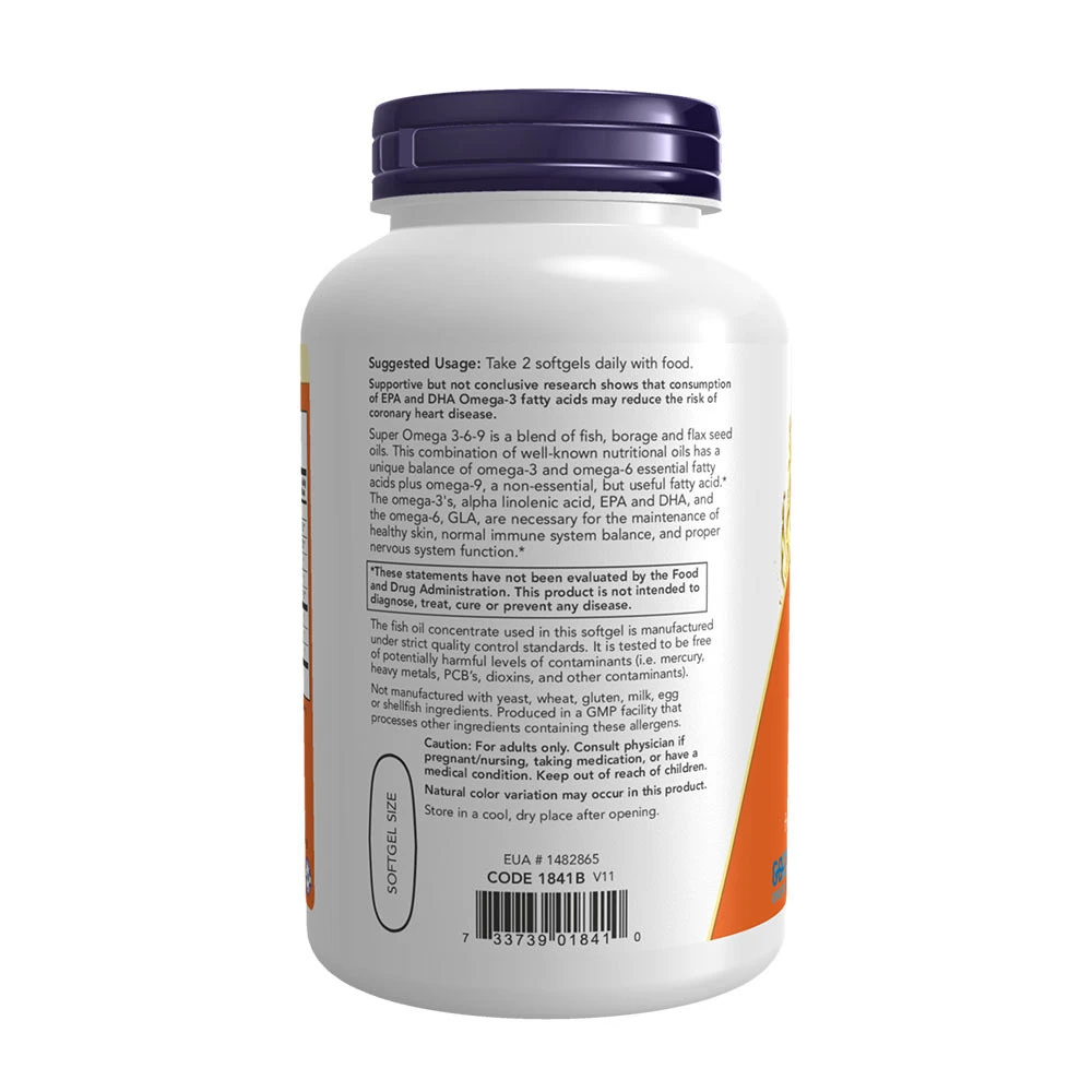 NOW Foods - Super Omega 3-6-9, 1200 mg - 180 Weichkapseln – Bild 3