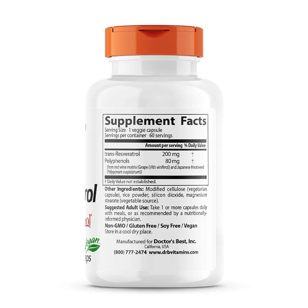 Doctor's Best - Trans-Resveratrol mit ResVinol-25, 200 mg - 60 Kapseln – Bild 4