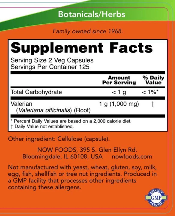 NOW Foods - Baldrianwurzelrhizom, 500 mg - 250 Kapseln – Bild 3