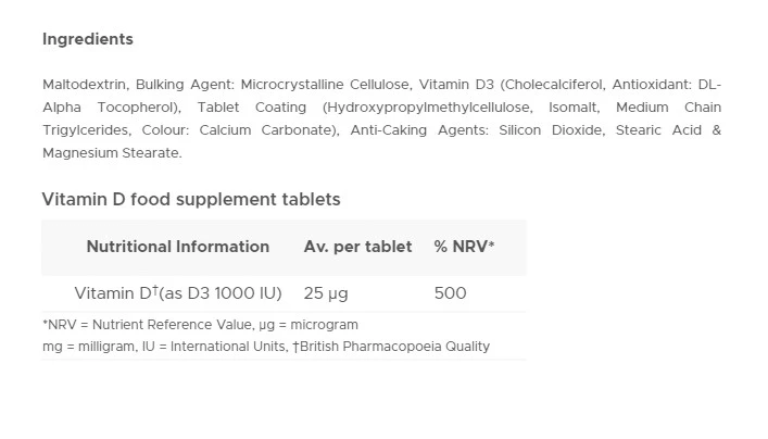 Vitabiotics Ultra Vitamin D 1000 IE (96 Tabletten) – Bild 4