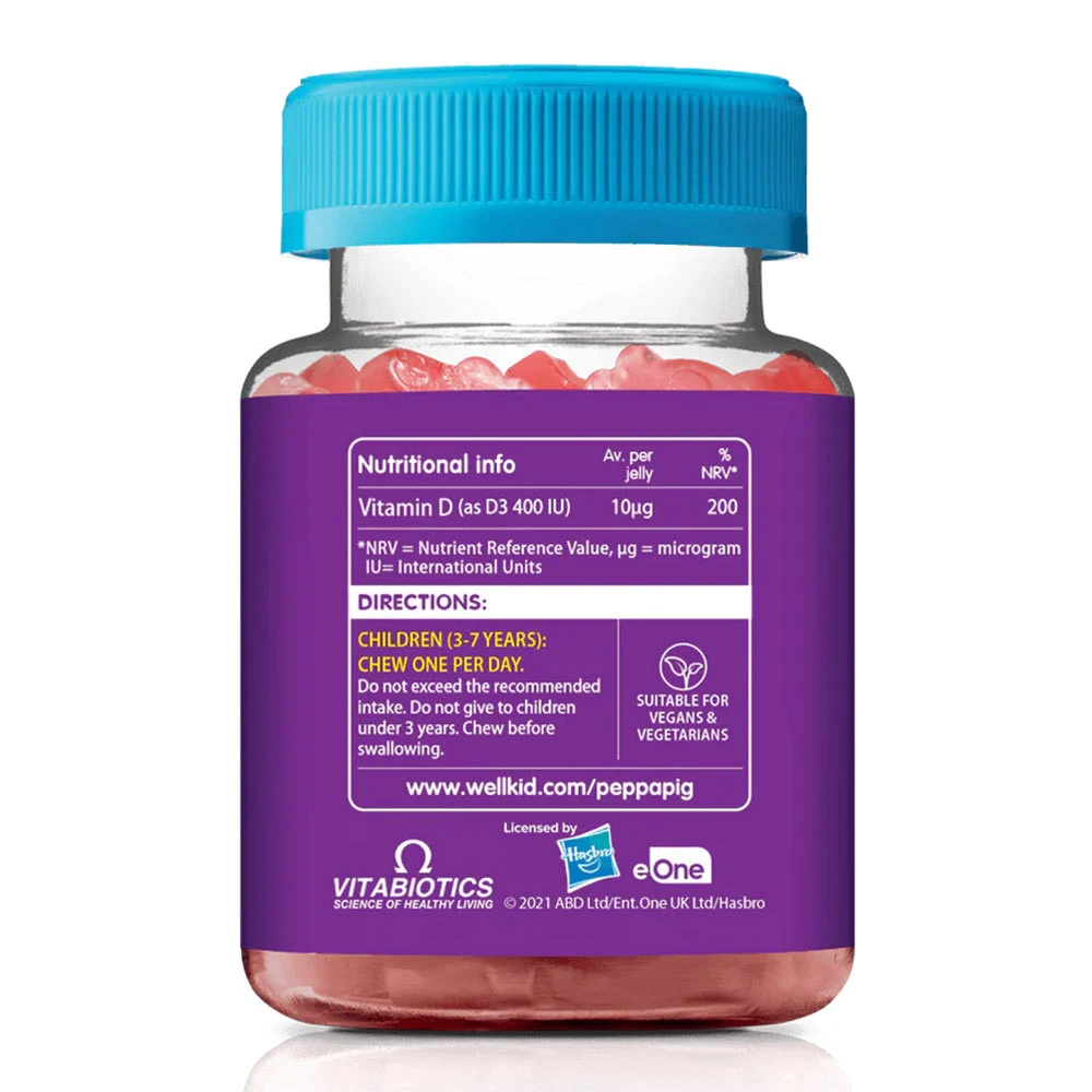 Vitabiotics Wellkid Peppa Pig Vitamin D 400 IE (30 Gummibärchen, Erdbeergeschmack) – Bild 4