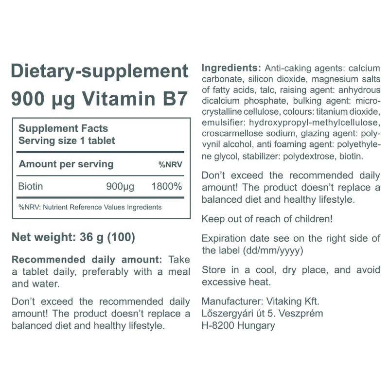 Vitaking - Biotin B7 900 mcg (100 Tabletten) – Bild 3