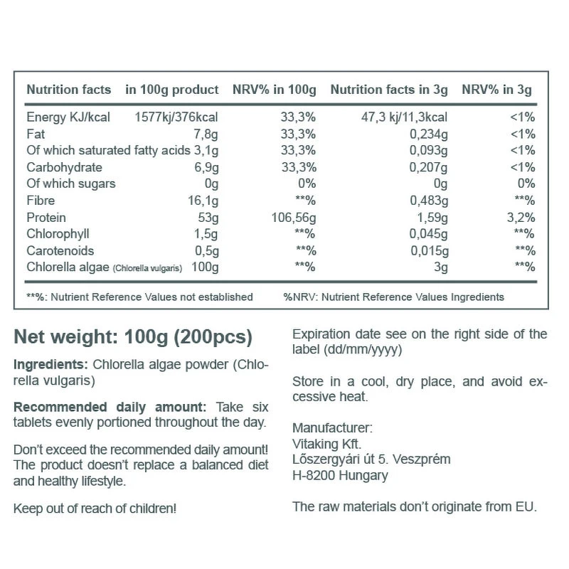 Vitaking - Chlorella Blaugrüne Algen - 500 mg (200 Tabletten) – Bild 5