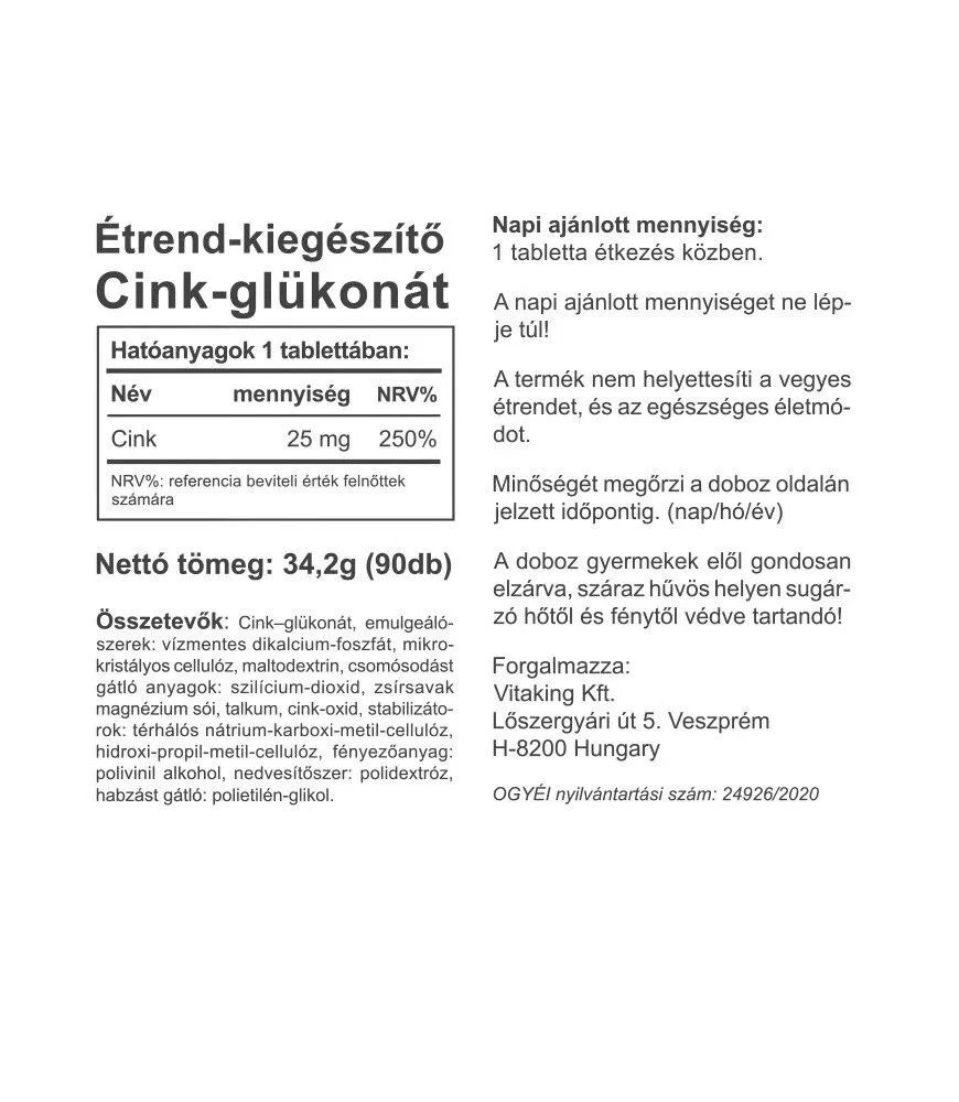 Vitaking - Zinkglukonat 25 mg (90 Tabletten) – Bild 2