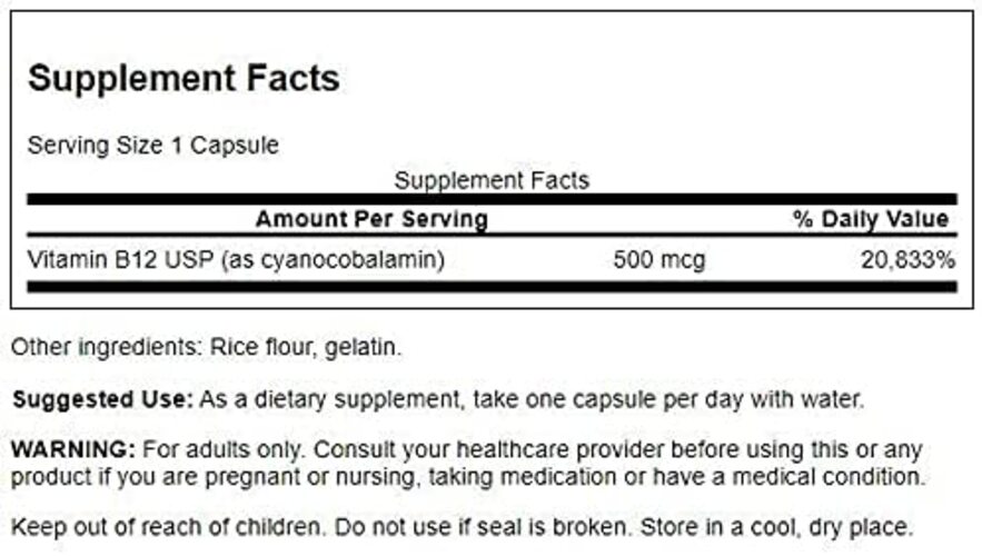Swanson - Vitamin B12, 500 µg - 100 Kapseln – Bild 3