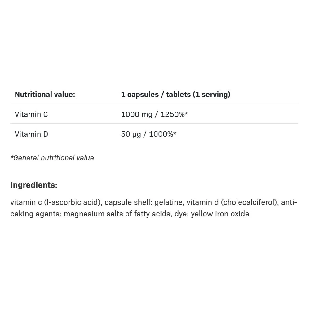Allnutrition - Vitamin C 1000 + D3 - 30 Kapseln – Bild 2