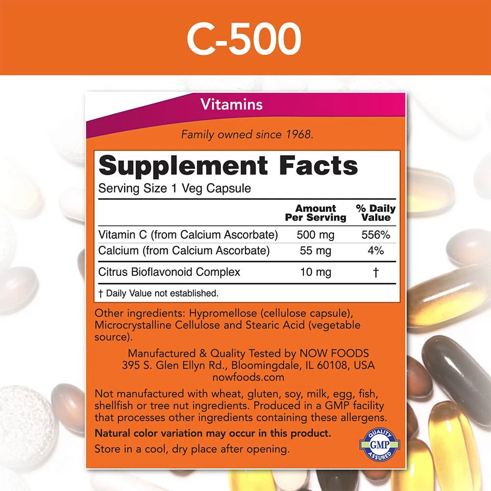 NOW Foods - Vitamin C-500 als Calciumascorbat - 250 Kapseln – Bild 2
