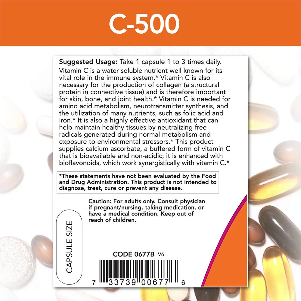 NOW Foods - Vitamin C-500 als Calciumascorbat - 250 Kapseln – Bild 5