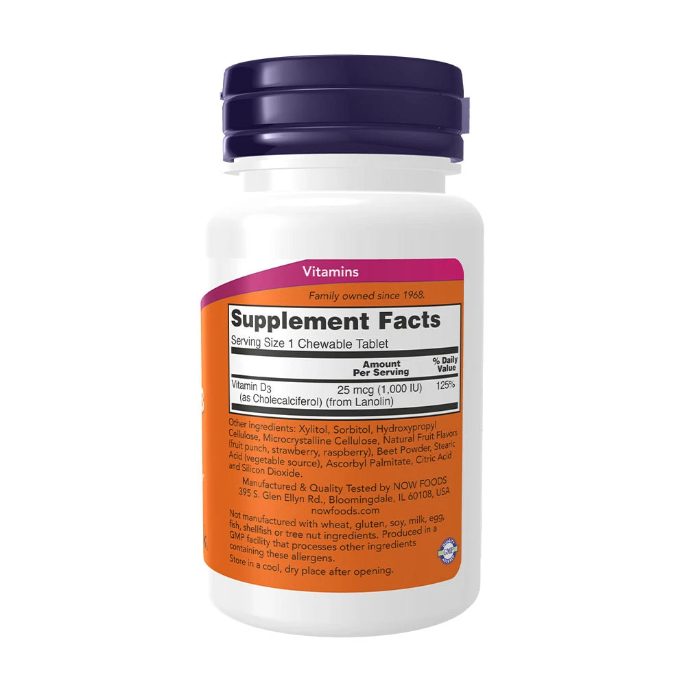 NOW Foods - Vitamin D3, 1000 IE (Kautabletten) - 180 Kautabletten – Bild 5