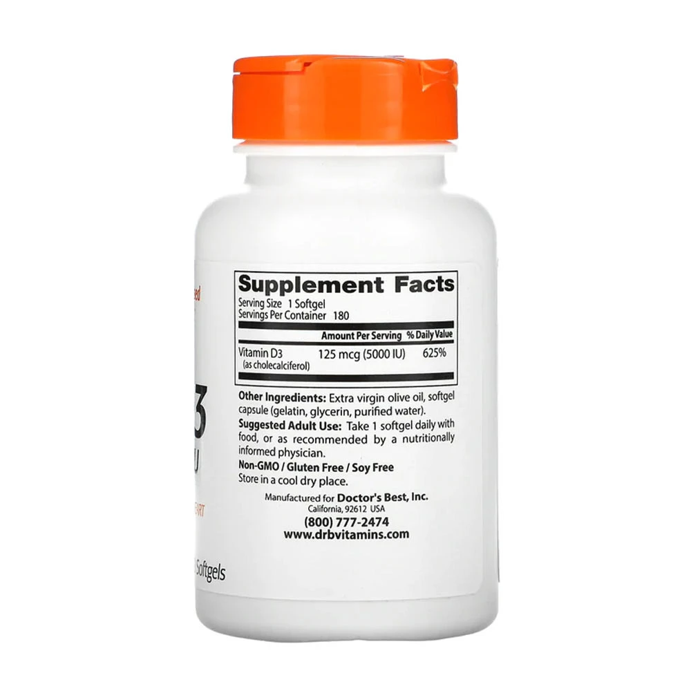 Doctor's Best - Vitamin D3, 5000 IE - 180 Weichkapseln – Bild 9