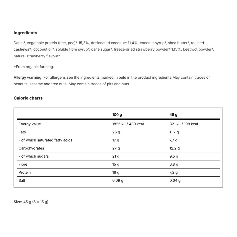 Vilgain - Pflanzenprotein-Energiekugeln Bio Erdbeer-Kokos (45 g) – Bild 2