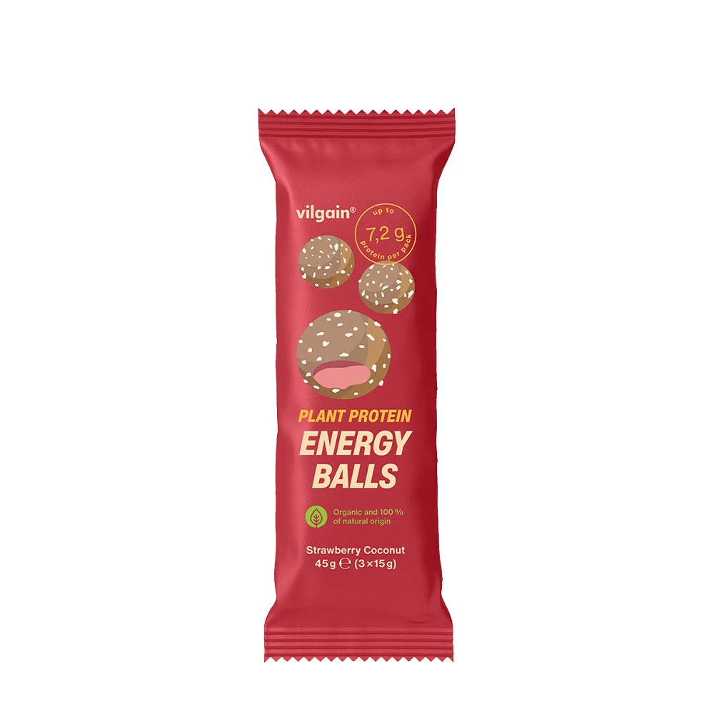 Vilgain Pflanzen-Protein-Energiebälle BIO Erdbeere Kokosnuss (45 g)