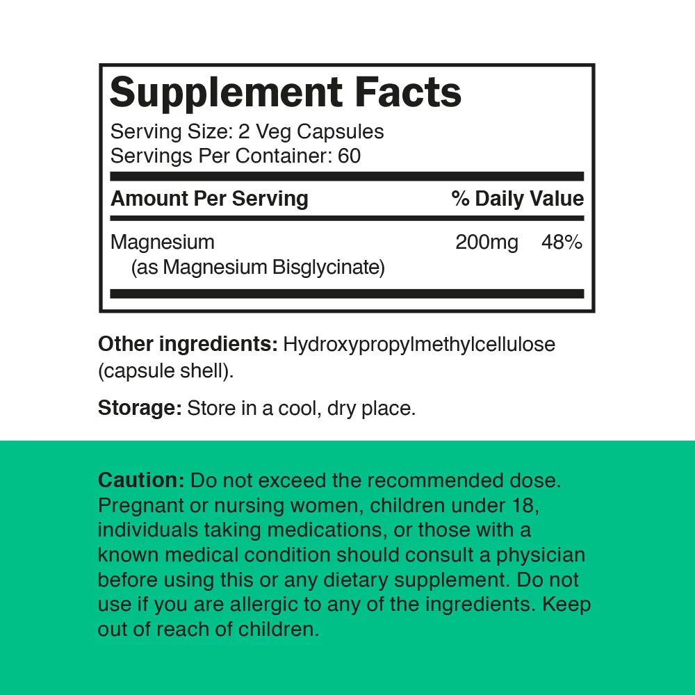 Vitamin360 - Magnesium-Bisglycinat 200 mg (120 vegane Kapseln) – Bild 2